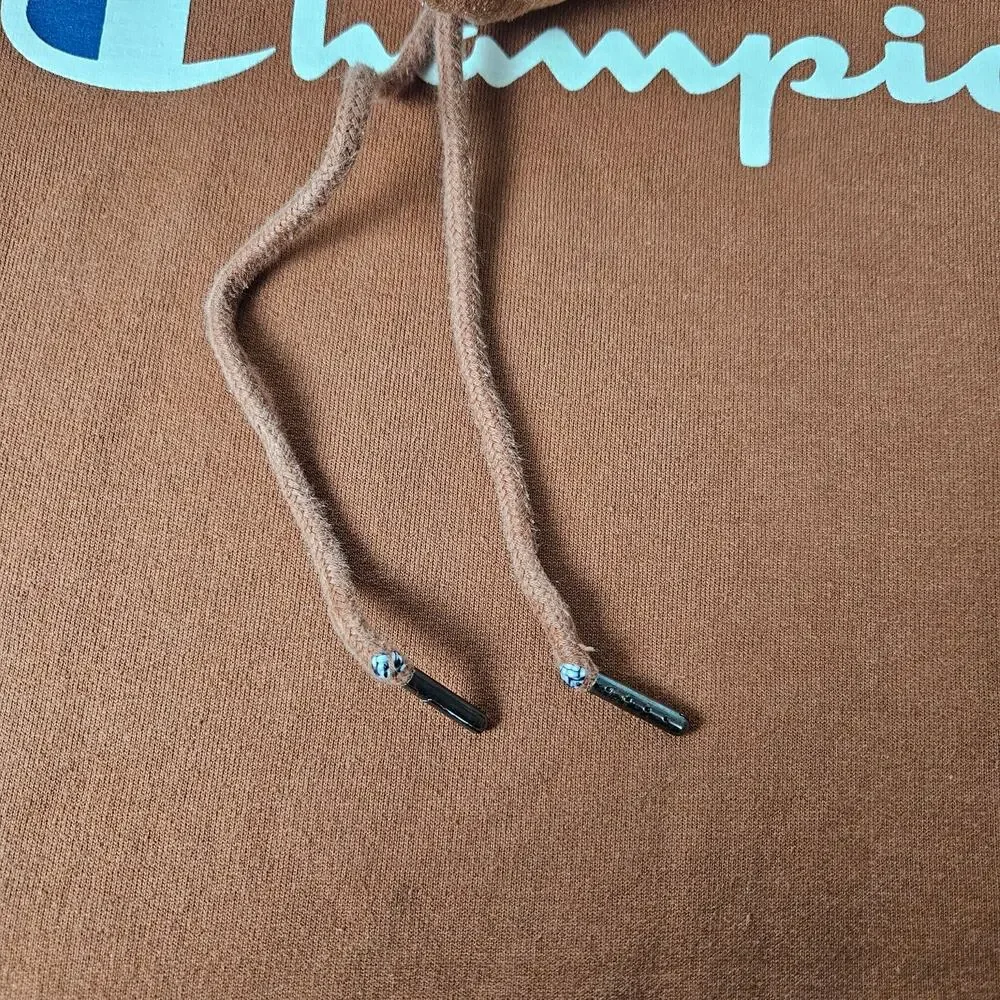 Champion Hoodie Men’s Medium Brown Logo Pullover Sweatshirt Cotton Blend Winter - Picture 5 of 9